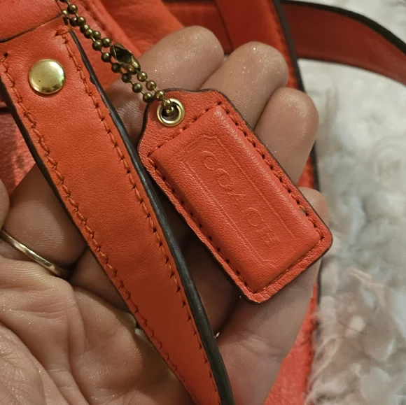 COACH Campbell Eva Orange Leather Large Flap Shoulder Bag Purse Dust Bag - Picture 8 of 15